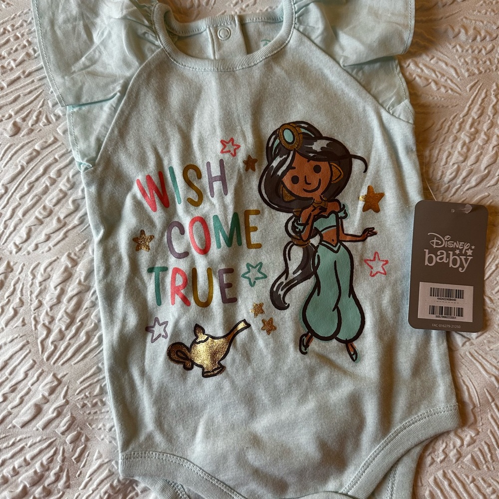 NewDisney Baby Onesie (Infant & Toddler) - Jasmine "Wish Come True". Light mint.